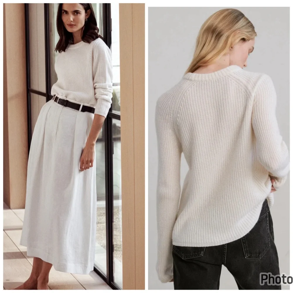 Jenni Kayne Cashmere Fisherman Sweater Cream Ivory Sz Small Knit Jumper Crewneck